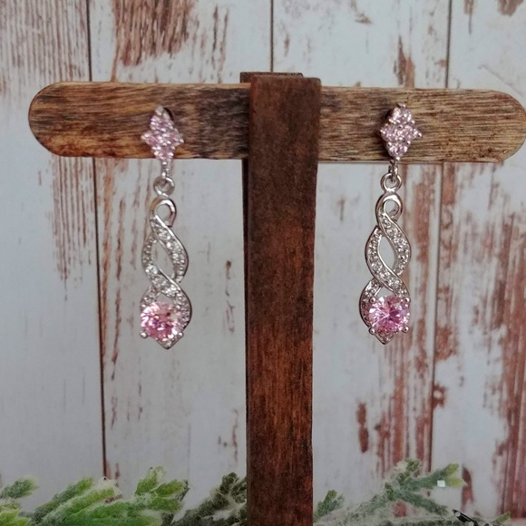 Jewelry - Pink & White Topaz Sterling Earrings